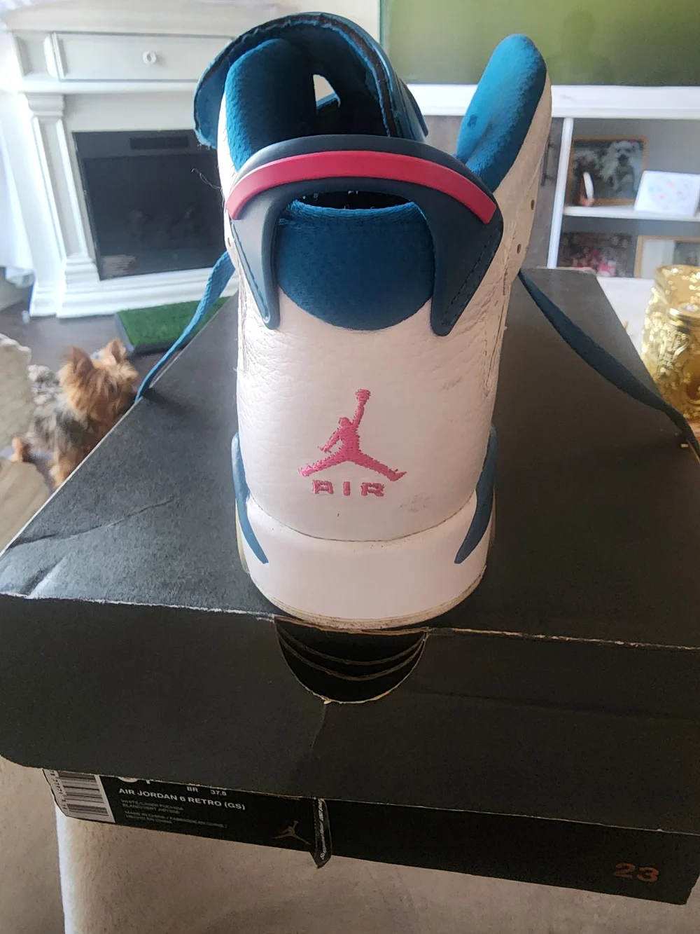 Air Jordan Kids White Teal Floral Accent Basketball Shoes